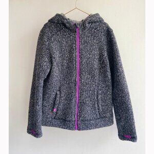🆕 Athleta Girl Black & White Herringbone Tweed Hooded Jacket with Thumbholes